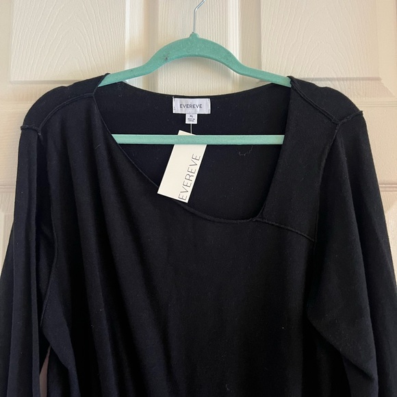 EVEREVE lightweight sweater dress with cute neck detail. Black. NWT. Size XL. - Picture 2 of 8